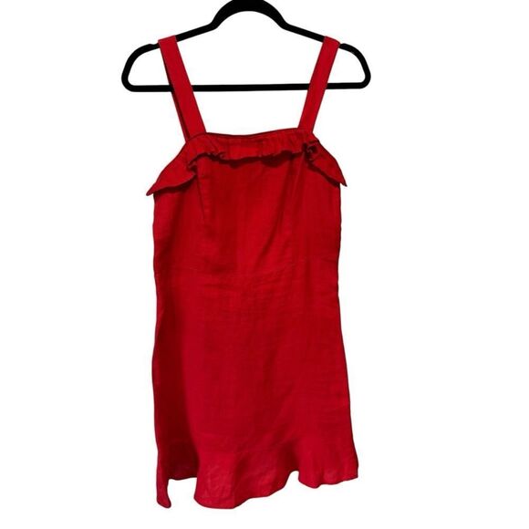 Mango Red Pure Linen Sheath Ruffle Peplum Mini Dress - Picture 4 of 9